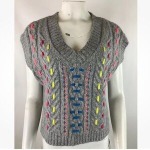 NWOT By Anthropologie Sz S Ribbon Woven Sweater Vest Gray Cotton Blend